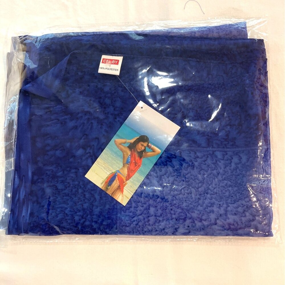 VTG 90s Caribbean Blue Gold Fish Bathing Swimsuit Cover Sarong Beach Wrap India - Picture 11 of 11